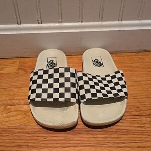 Vans Womens Checkered Slide Sandals - Black and White
